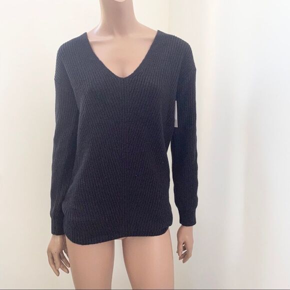 NEW BP black ribbed V neckline knitted sweater XXS - Picture 3 of 9